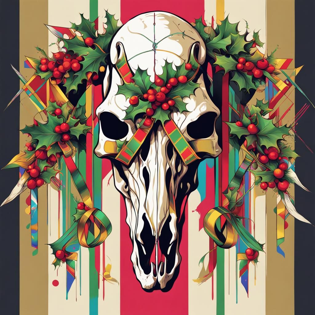 Festive Horse Skull in Pop Art Screen Print Style