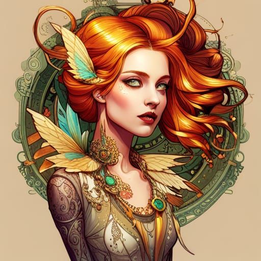 Steampunk Fairy Queen with Golden Outlines