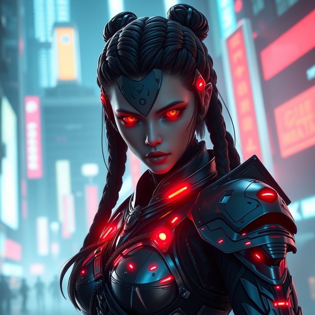Cyberpunk Samurai Android in Neon City