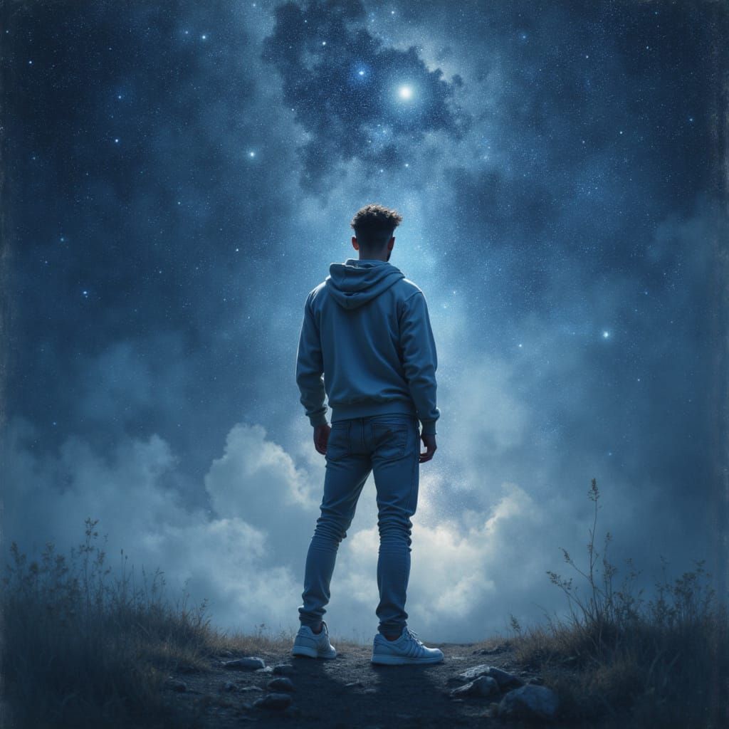 Ethereal Starry Galaxy with Lone Figure