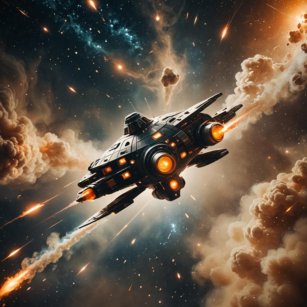 Smoking Wheels Spaceship in Starry Space