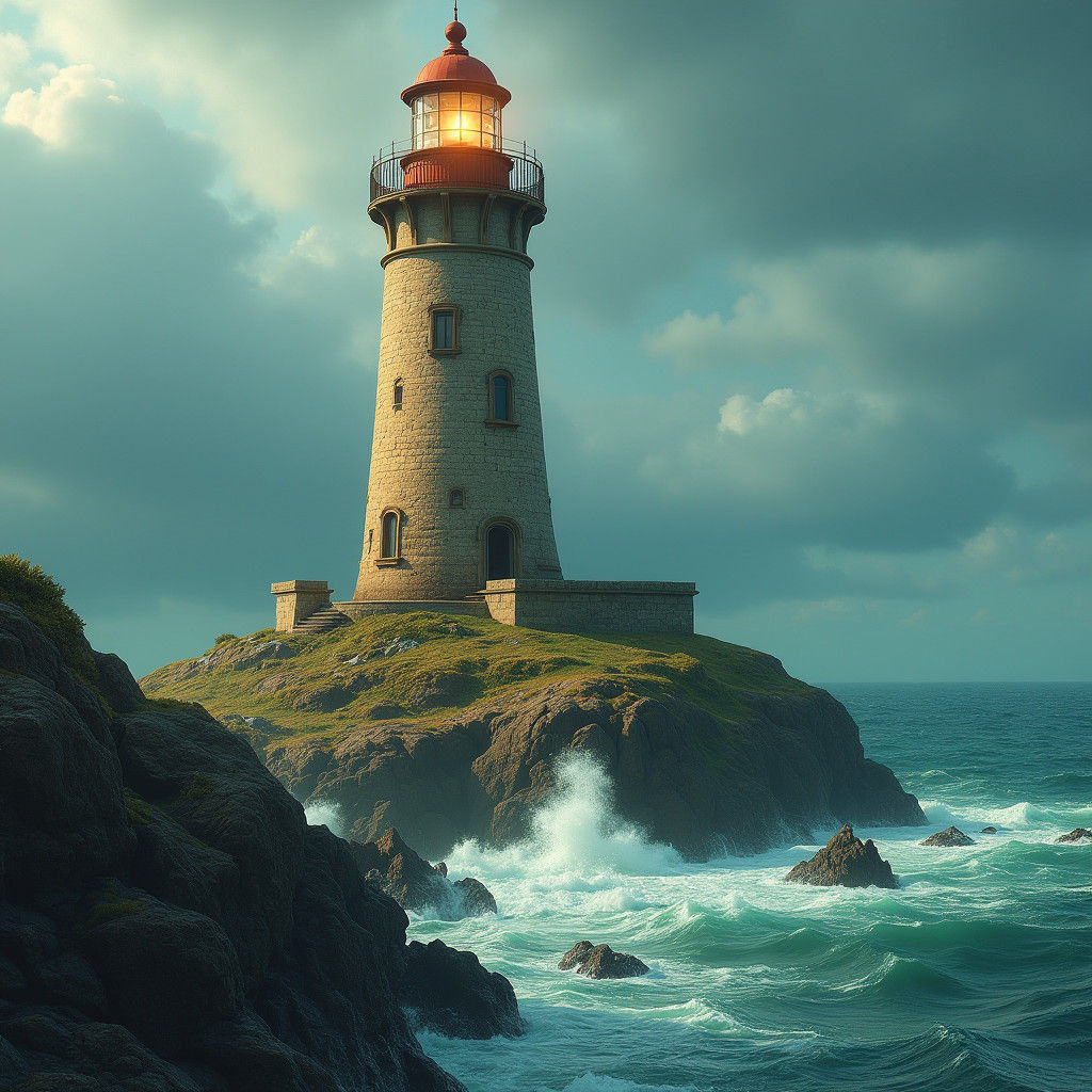 Majestic Lighthouse on Rugged Coastline as Matte Painting