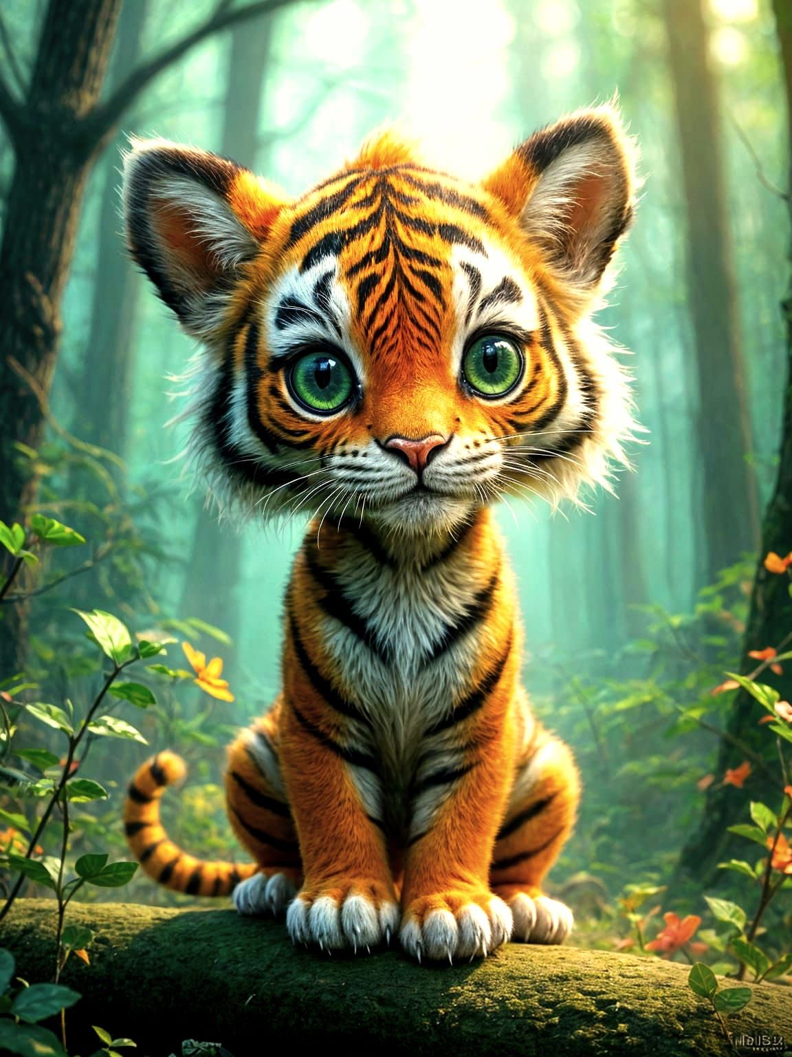 Chibi Tiger Cub in Fantasy Library