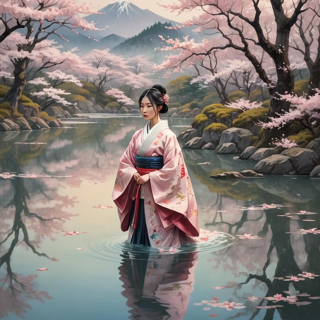Shimu Floating in Mountain Lake: Japanese Painting