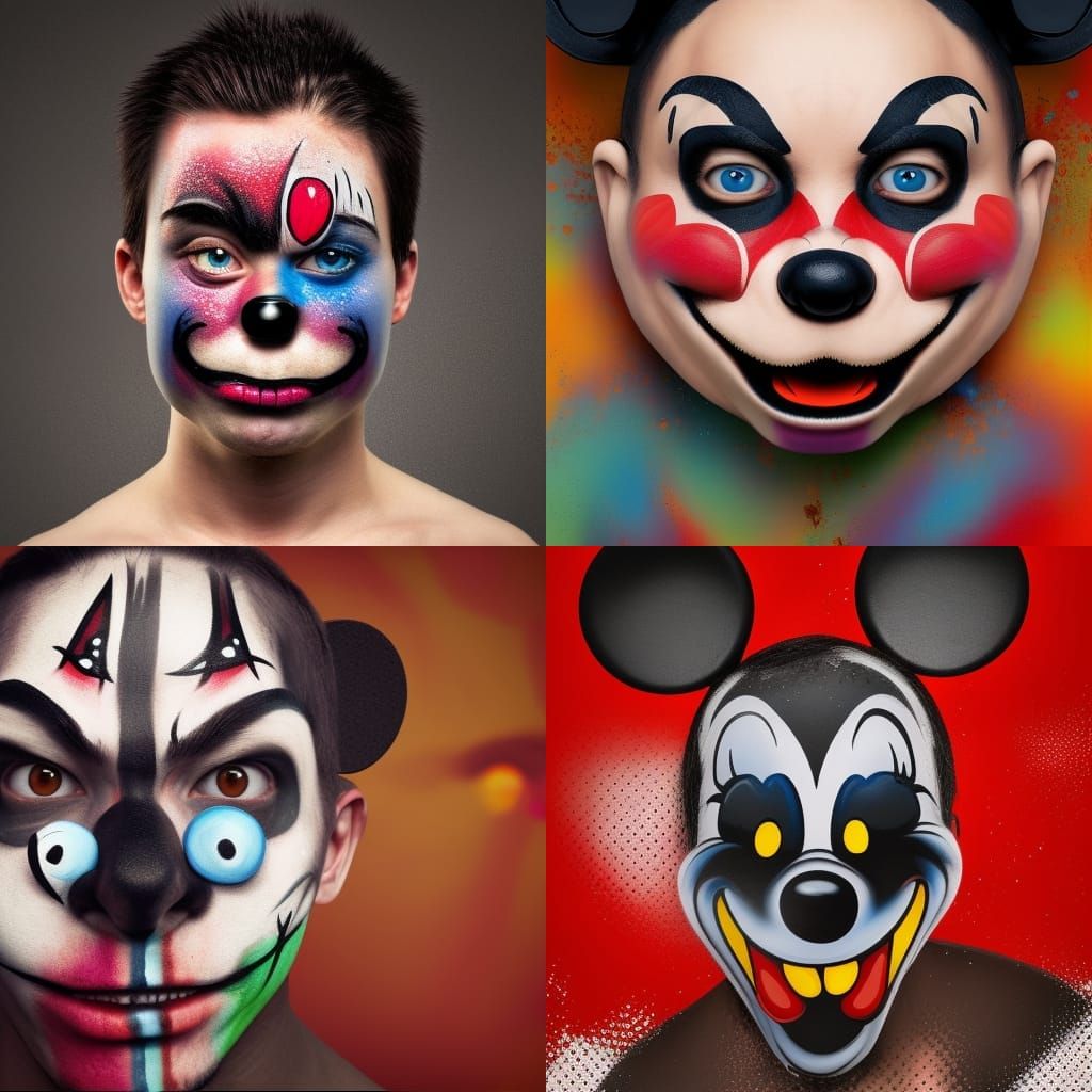 Grotesque Mickey Mouse Face Paint Portrait