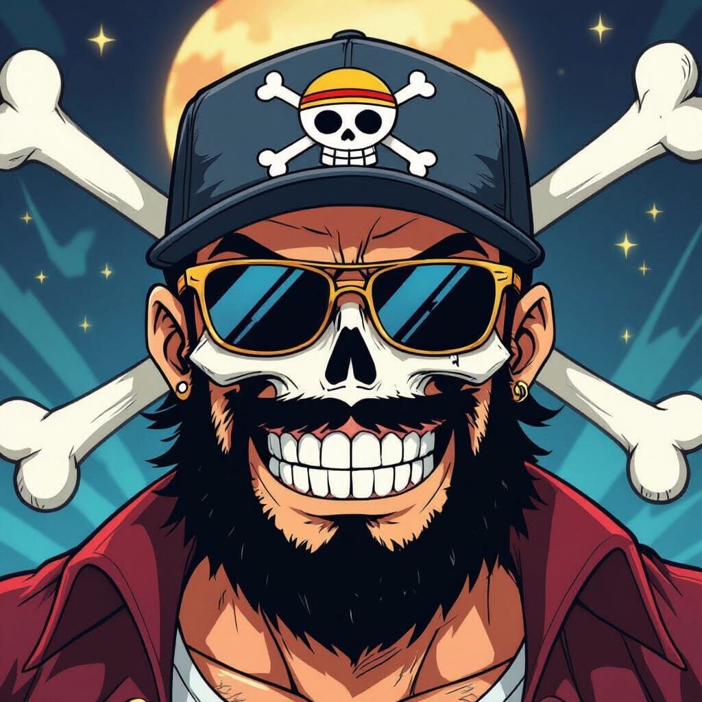 One Piece Style Pirate Character with Sunglasses and Cap