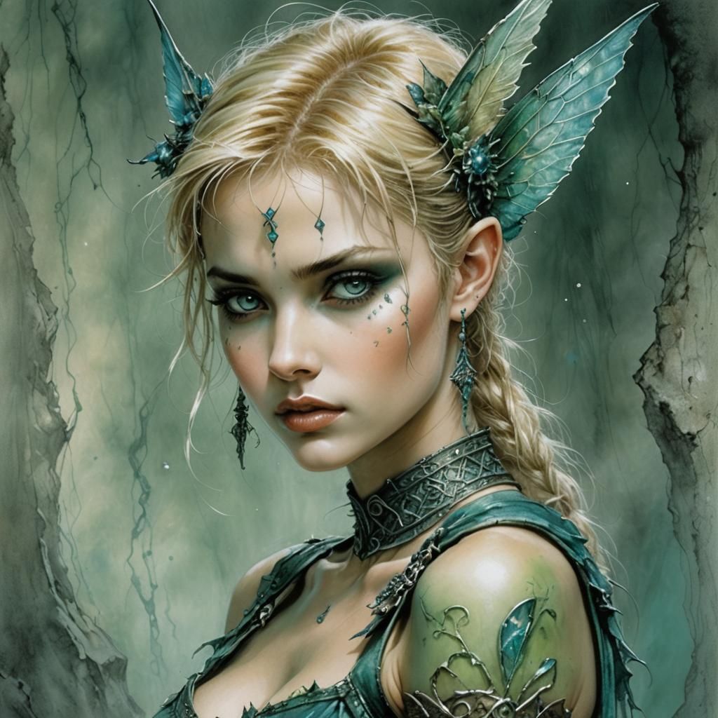 Beautiful Blonde Pixie in Teal and Green Colors