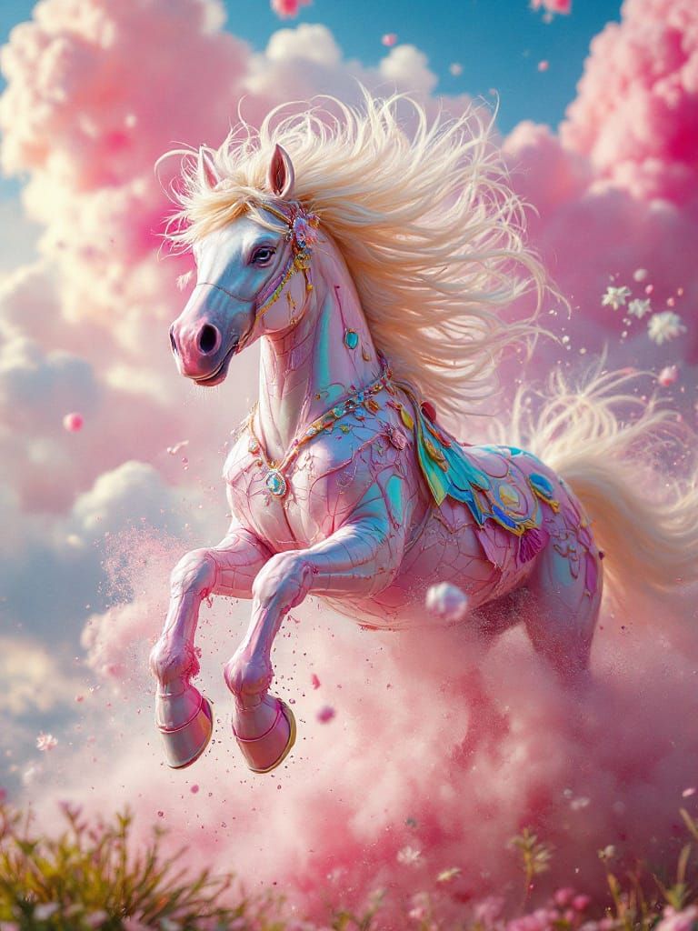 Magical Horse Gallops Through Dreamy Clouds in Vibrant Hues