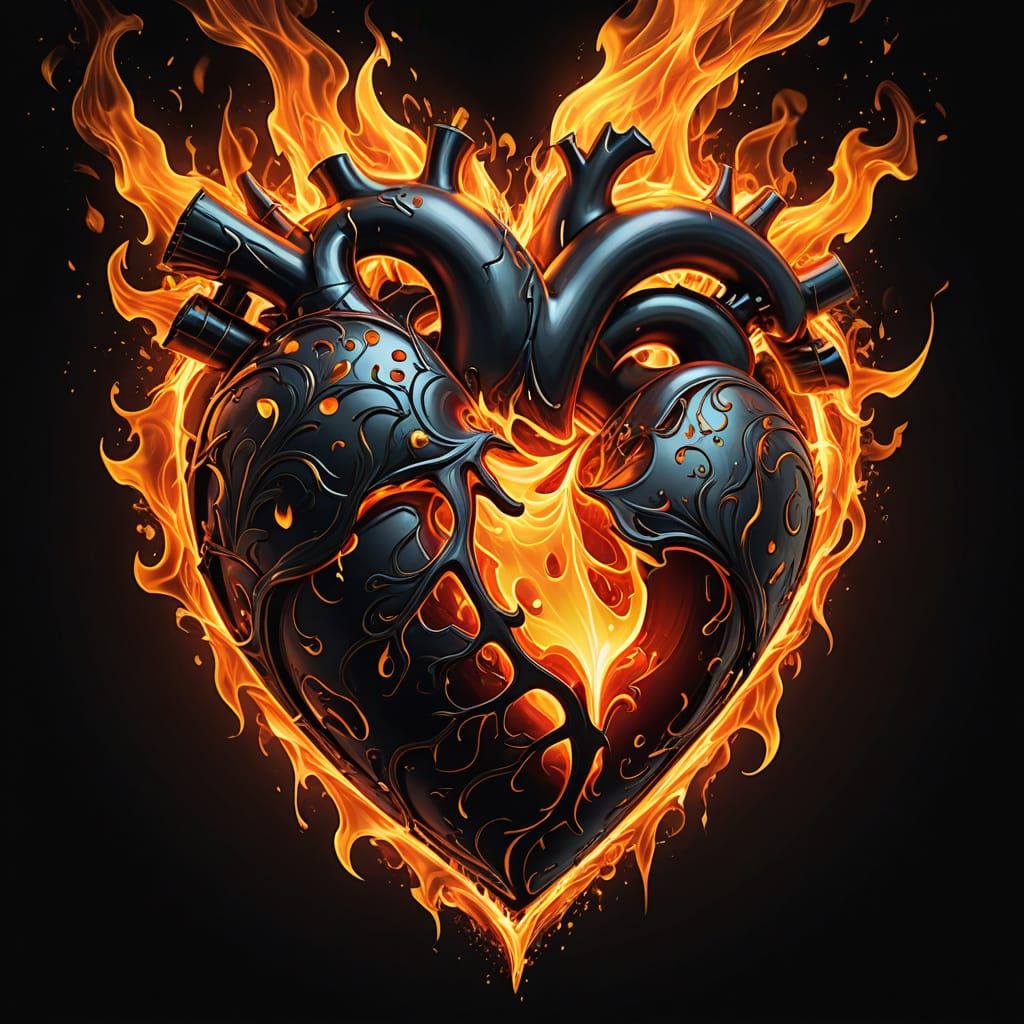 Fiery Heart: A Dynamic Abstract Illustration