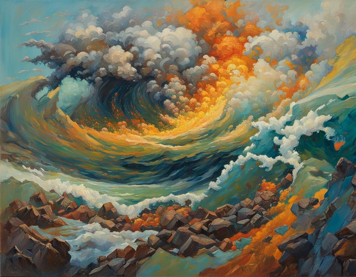 Abstract Hurricanes of Color: Oil Painting