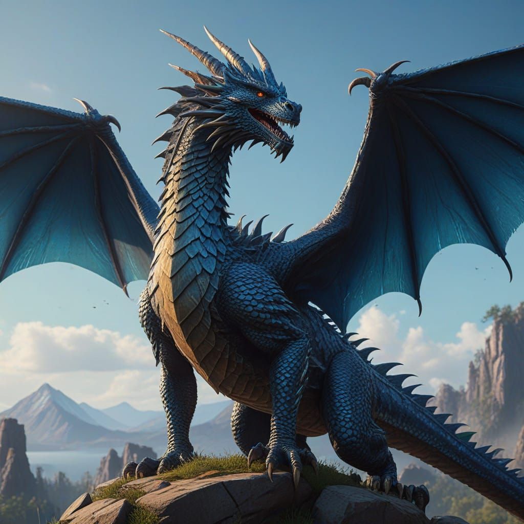 Ethereal Blue Dragon against a Mystic Background