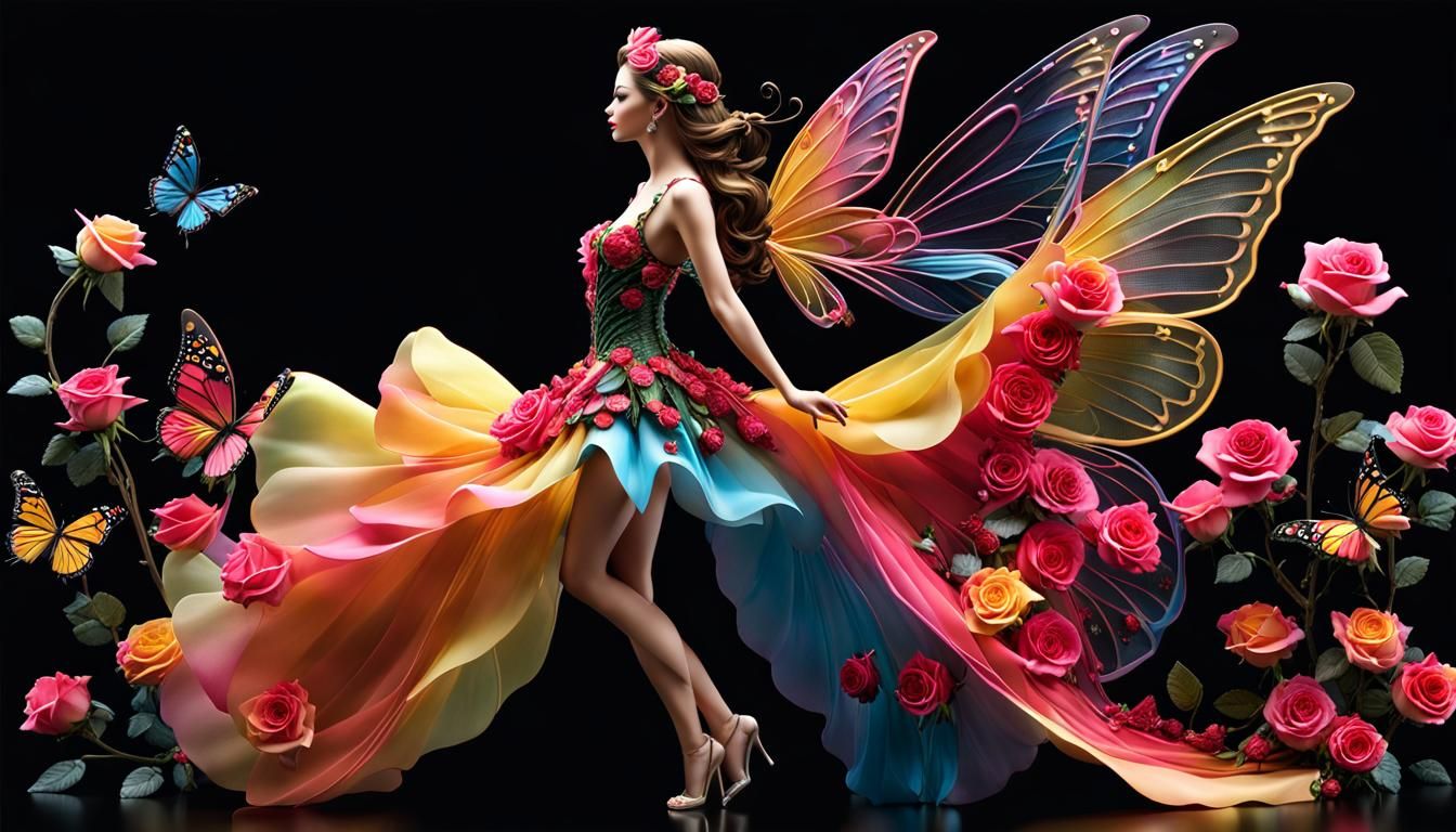 Rose Fairy with Butterfly Wings 3D Render