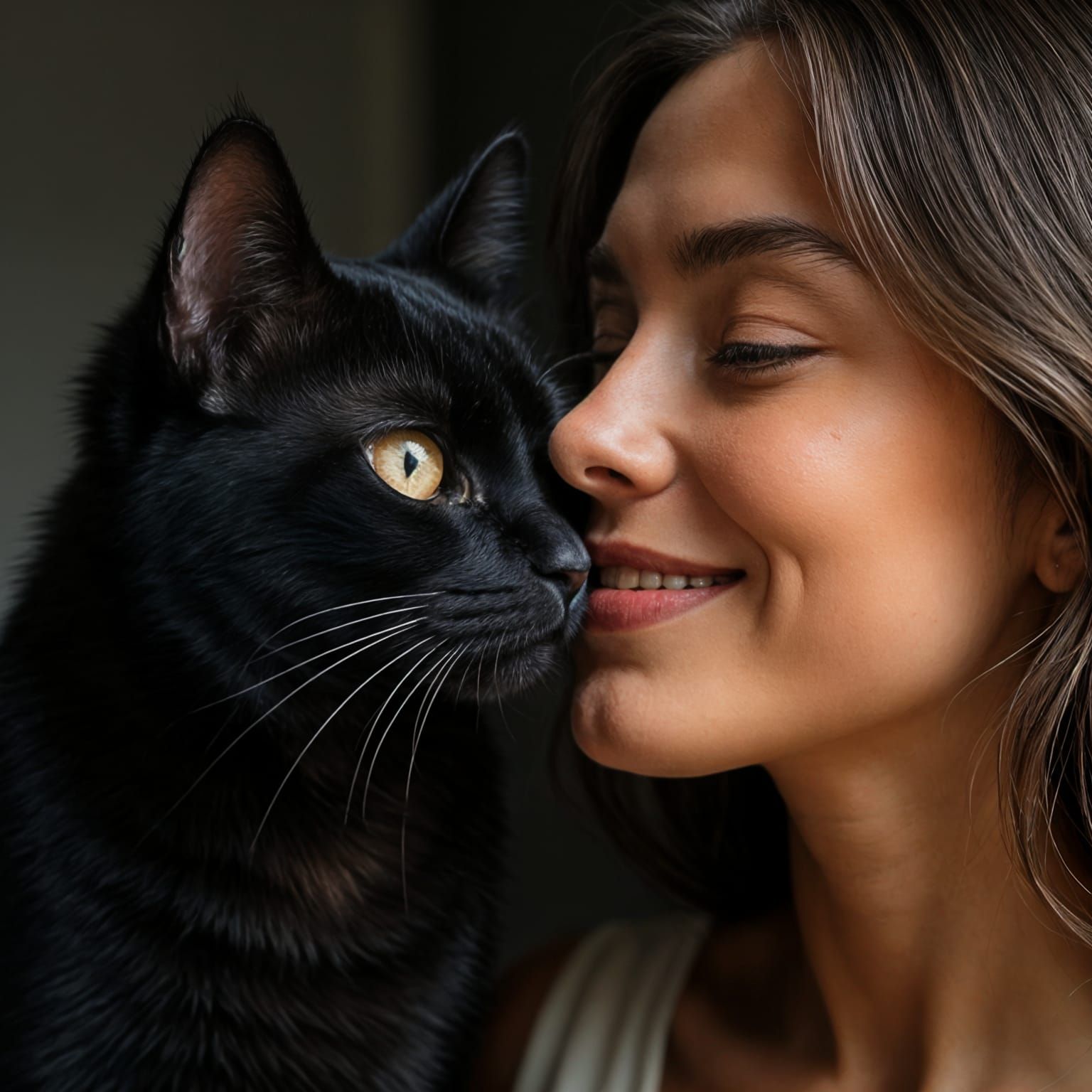 Romantic Black Cat Moment in Photorealistic Style