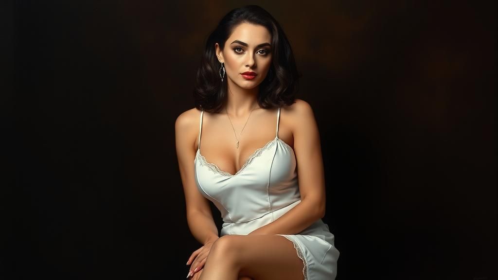 Elegant Woman in White Slip: Hyperrealistic Oil Painting