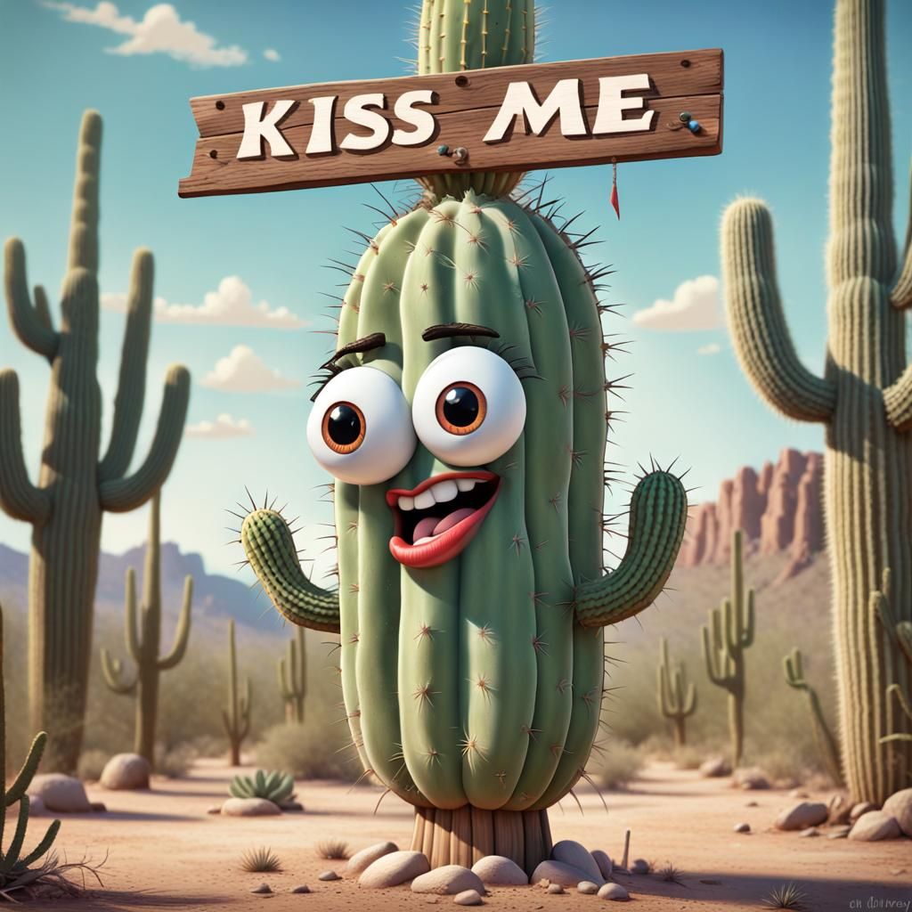 Cheerful Cartoon Cactus As 3D Digital Art