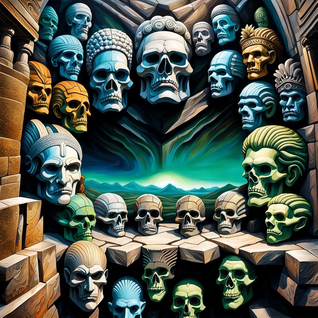 Eerie Stone Heads in Airbrushed Gallery