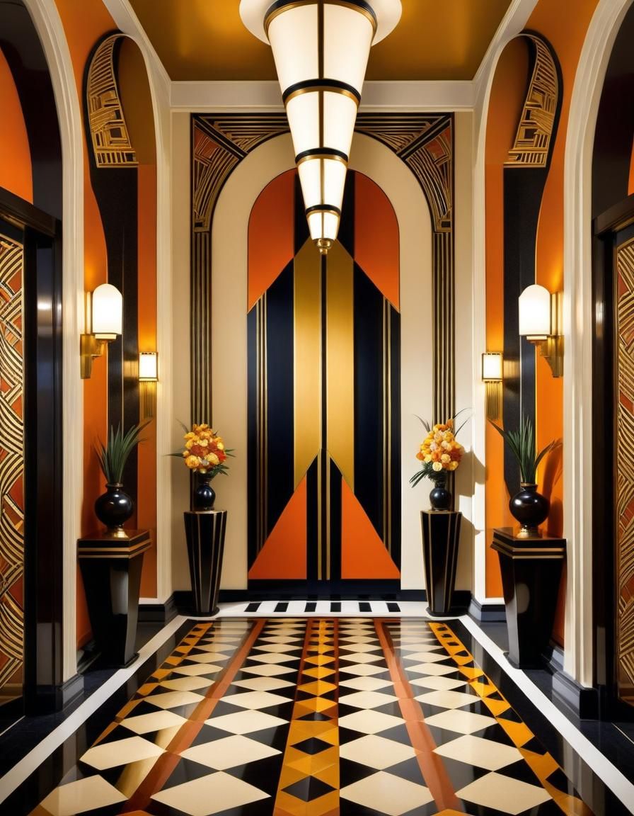 Art Deco Hotel Hall with 1920s Woman