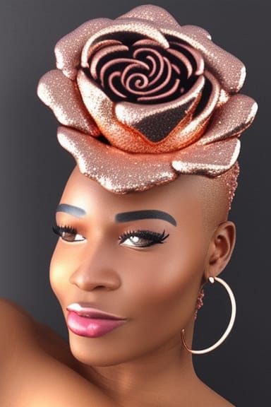 Rose Gold Goddess with Metallic Flower: Digital Painting