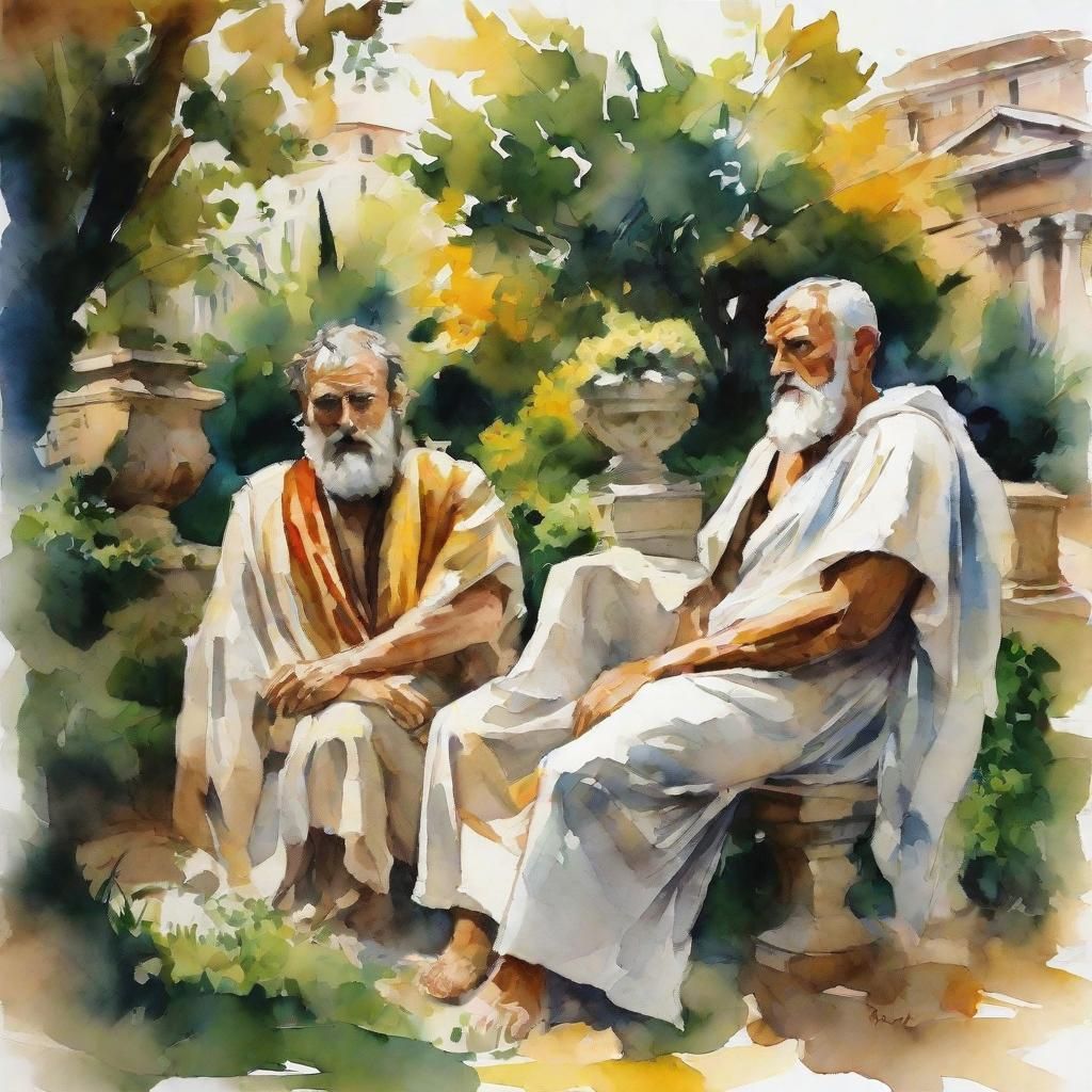 Ancient Roman Philosopher and Young Disciple in a Gouache-In...