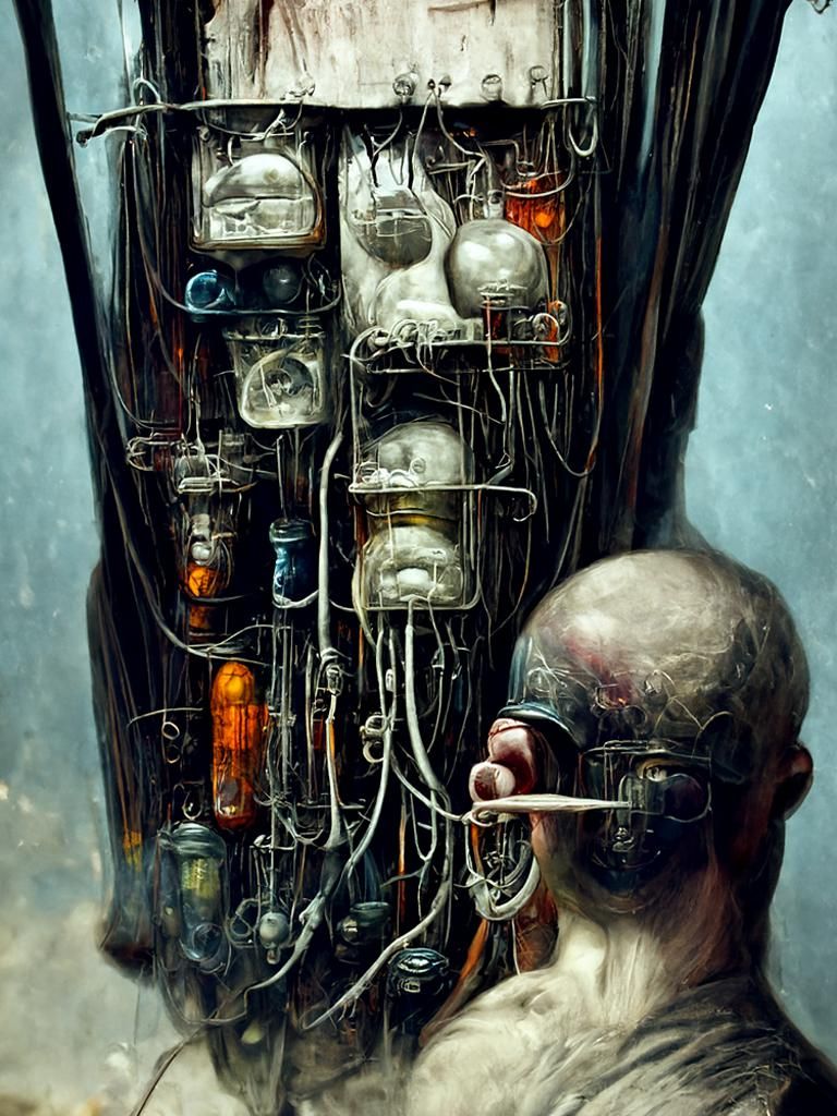 Man Amidst Cybernetic Chaos: Digital Art Portrait