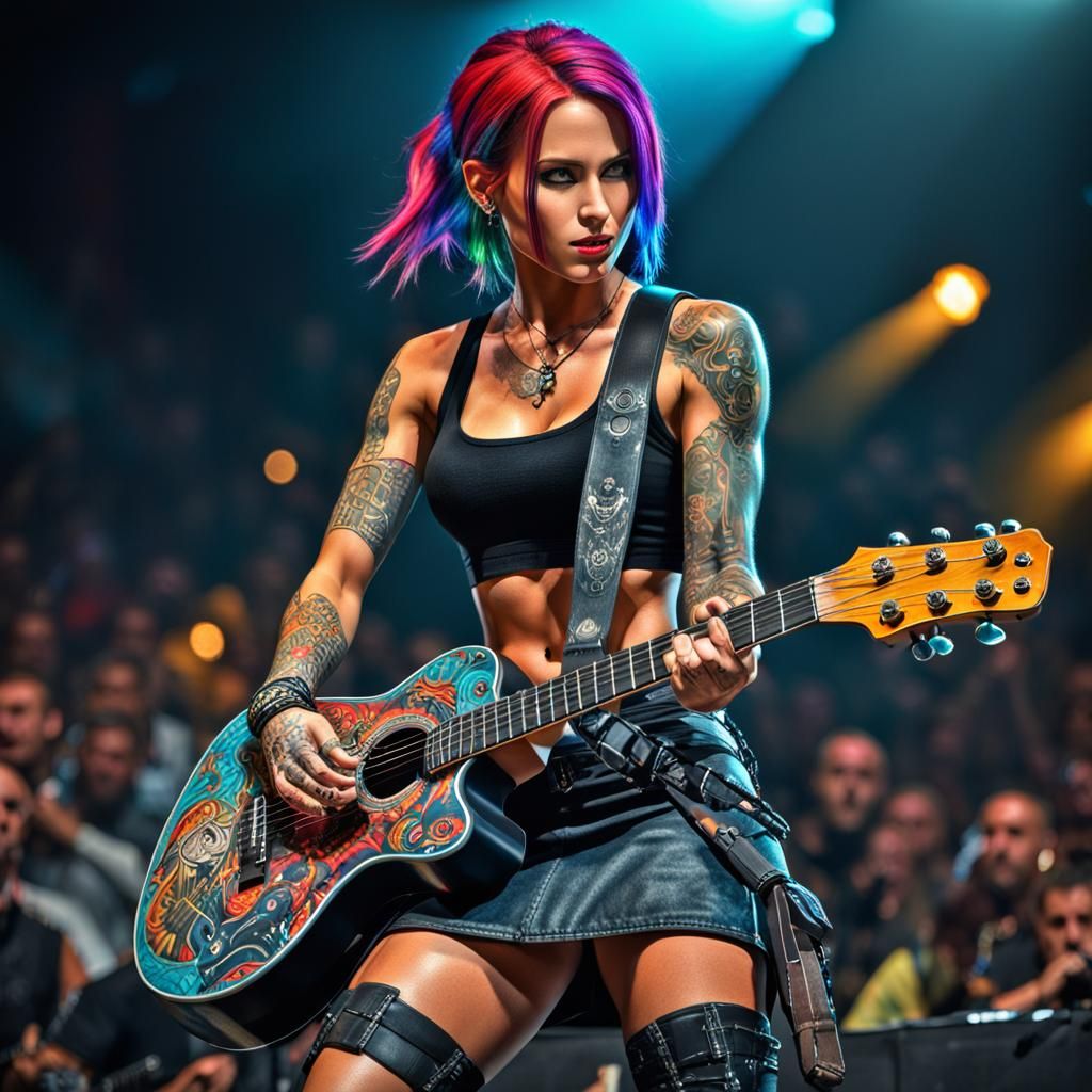 Hyperrealistic Rockstar Woman Performing at Concert