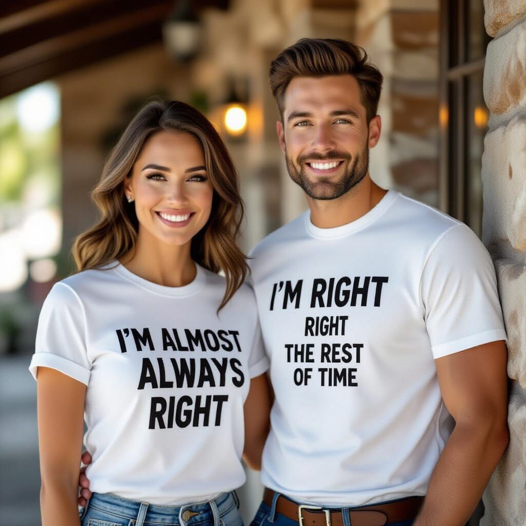 Stylish Couple with Slogan T-Shirts
