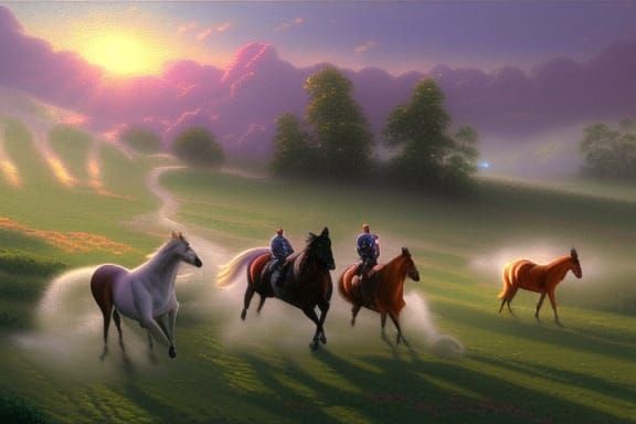 Horses Running in Twilight: Ethereal Fantasy Art