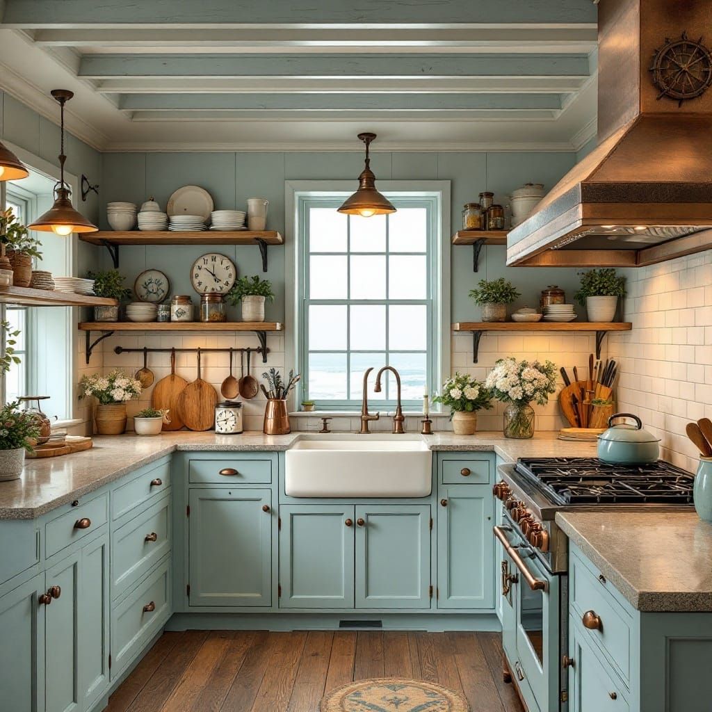 Charming Lighthouse Kitchen with Pastel Blue Furniture