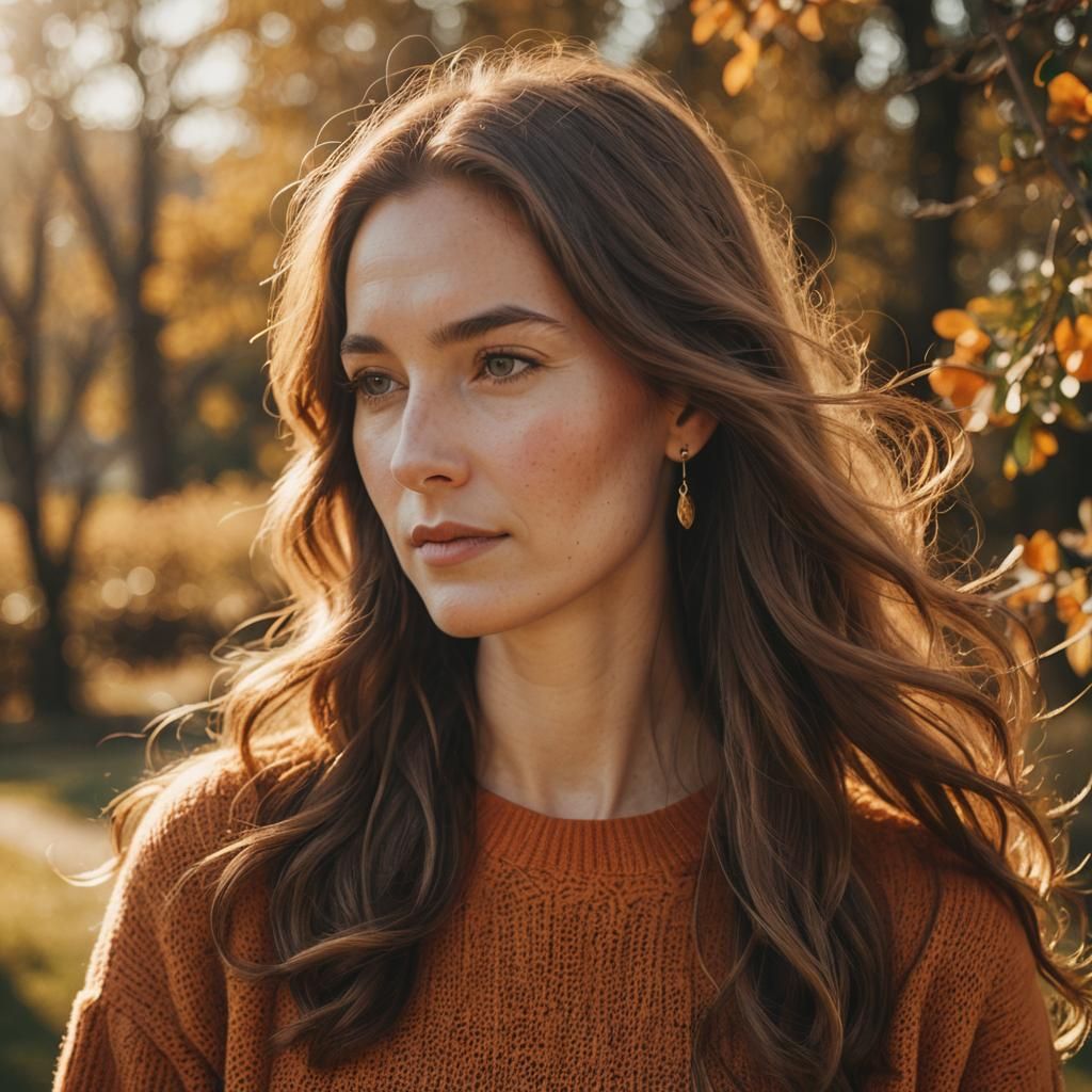 Woman in Orange Sweater, Soft Natural Light Portrait
