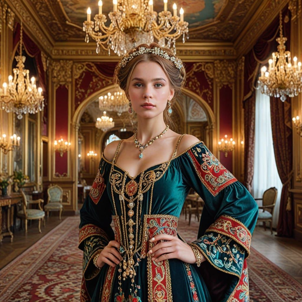 Polish Folk Beauty in Opulent Ballroom Splendor