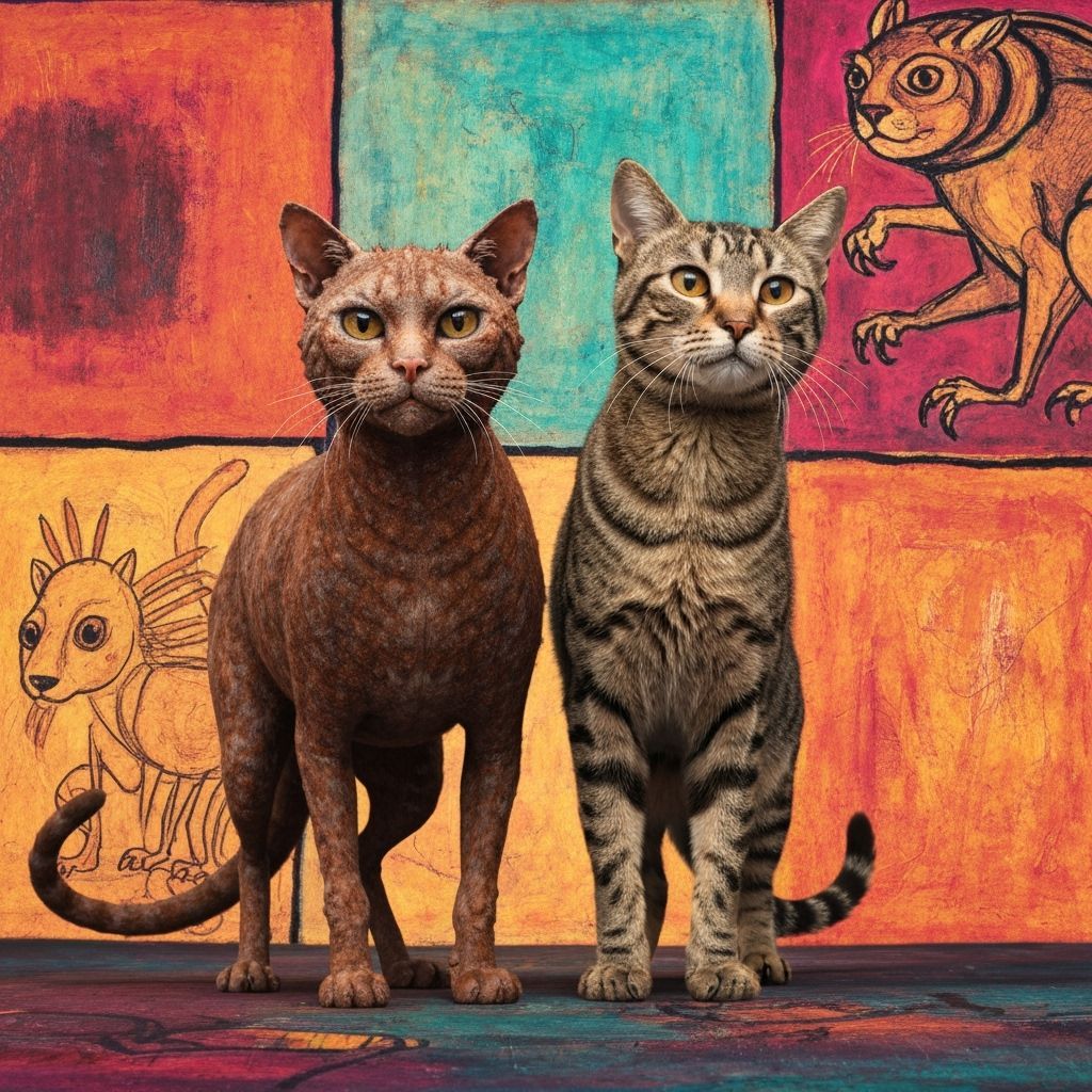 Archaic Cats in Abstract Expressionist Style