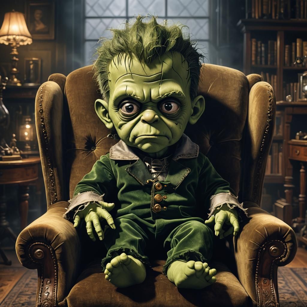 Baby Frankenstein in Victorian Lab, Digital Art