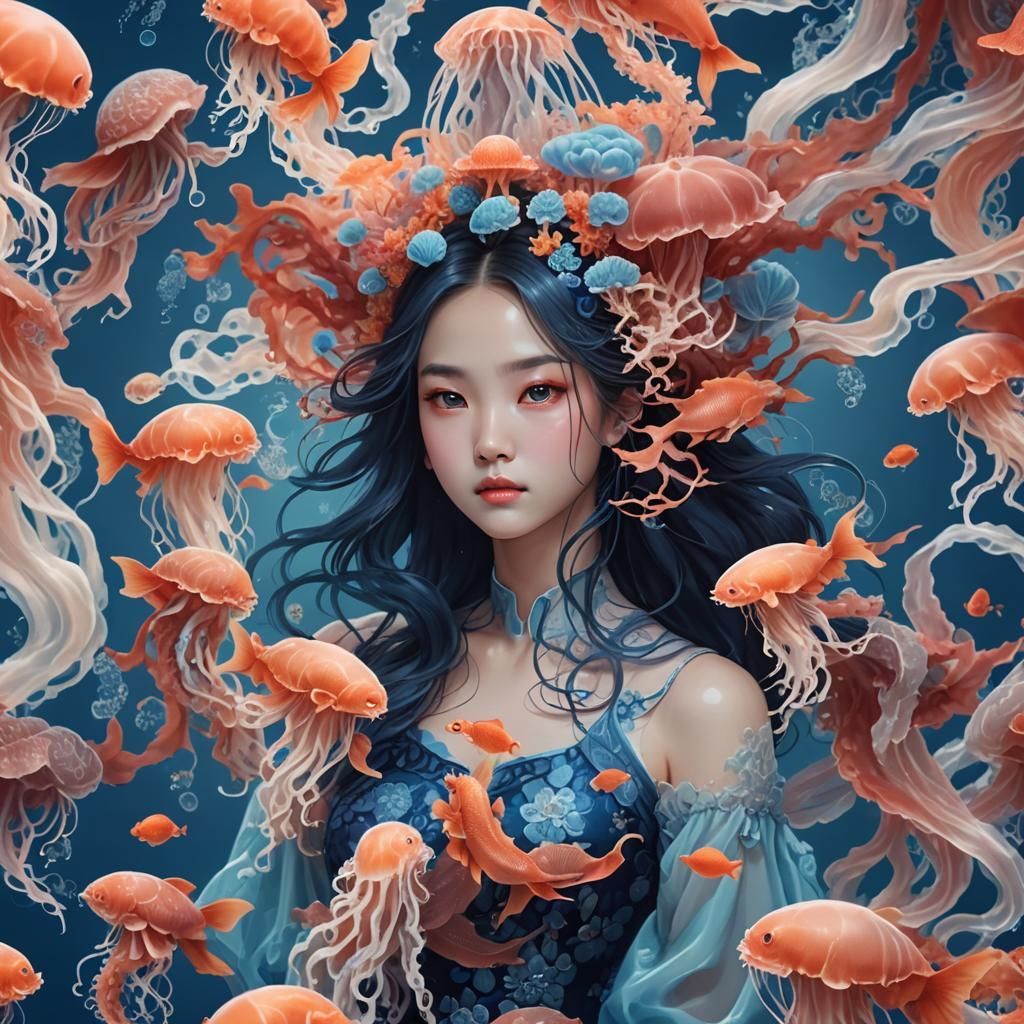 Thai Woman Portrait with Ghostly Jellyfish