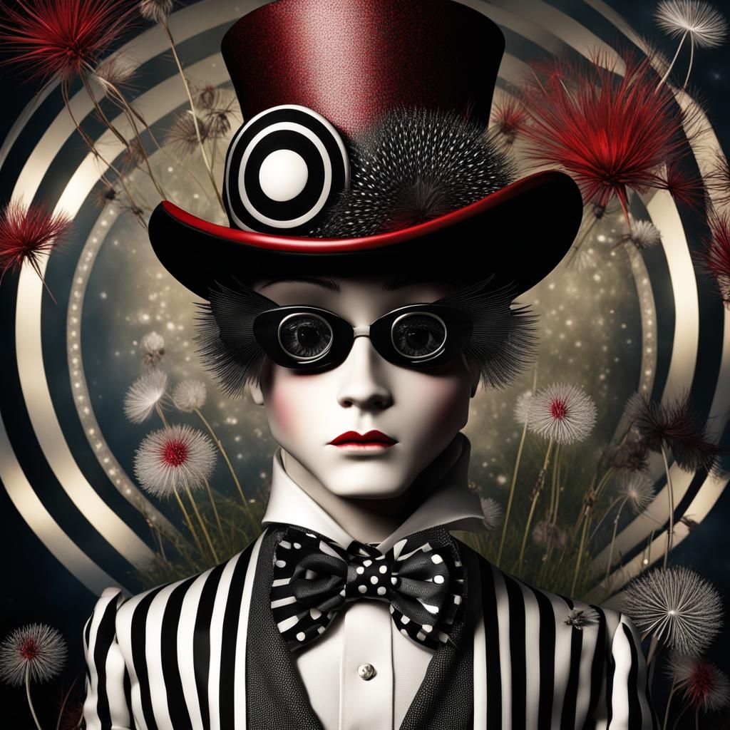 Surreal Chibi Doll in Dandelion Field, Dark Fantasy