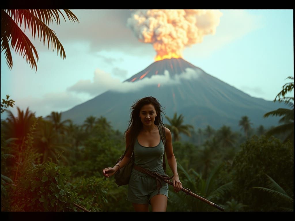 Jungle Trek: Volcanic Eruption in Cinematic Style