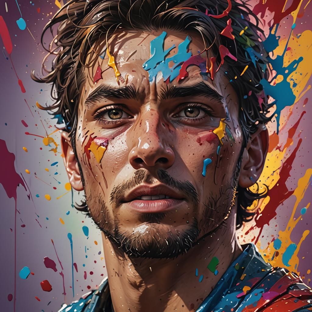 Hyperrealistic Splash Art: False Pride Portrait