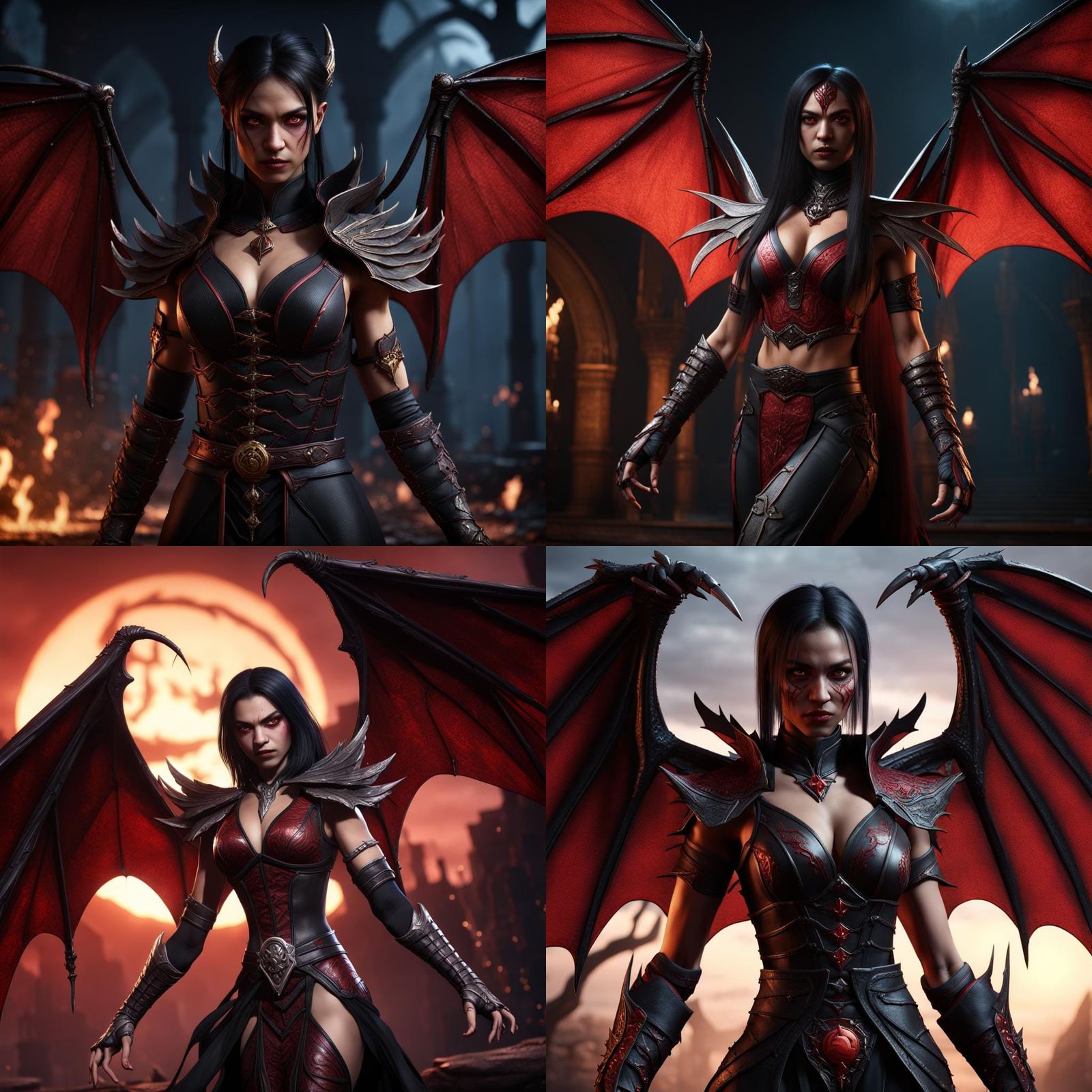 Nitara, Vampire Combatant With Bat Wings in Matte Painting