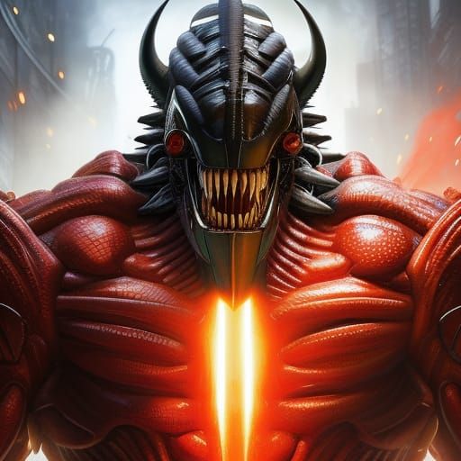 Oozaru Xenomorph Djinn: Hyperrealistic Comic Portrait