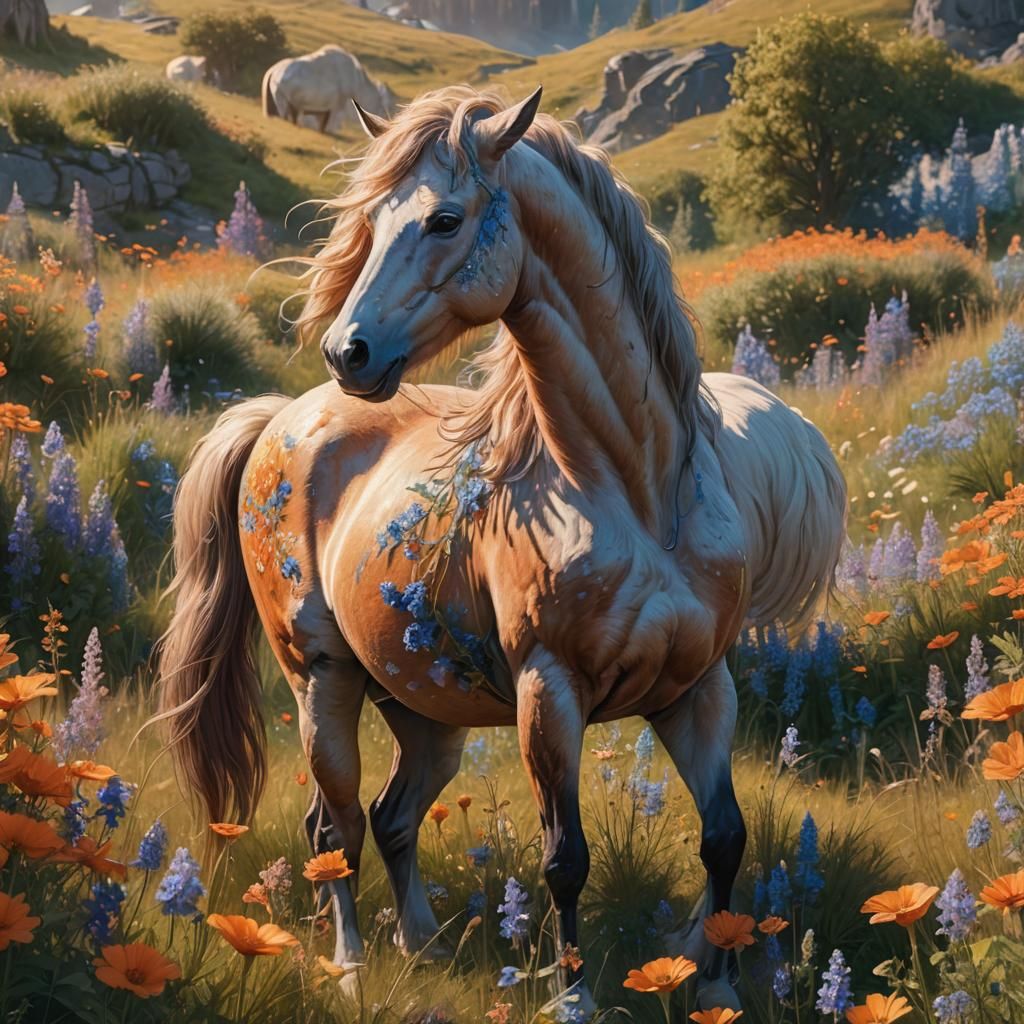 Centaur in Sunlit Meadow: Fantasy Matte Painting
