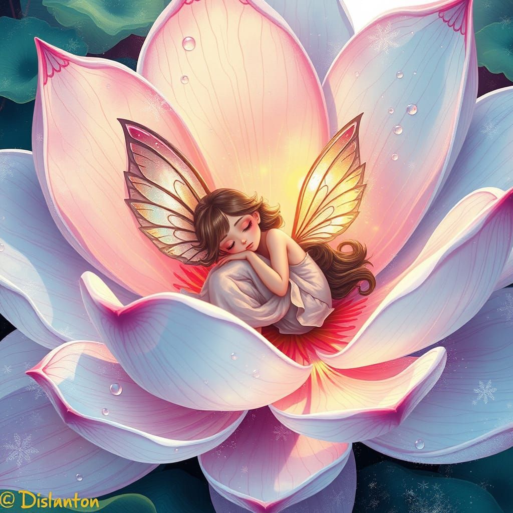 Ethereal Fairy Sleeps in Surreal Anime Garden