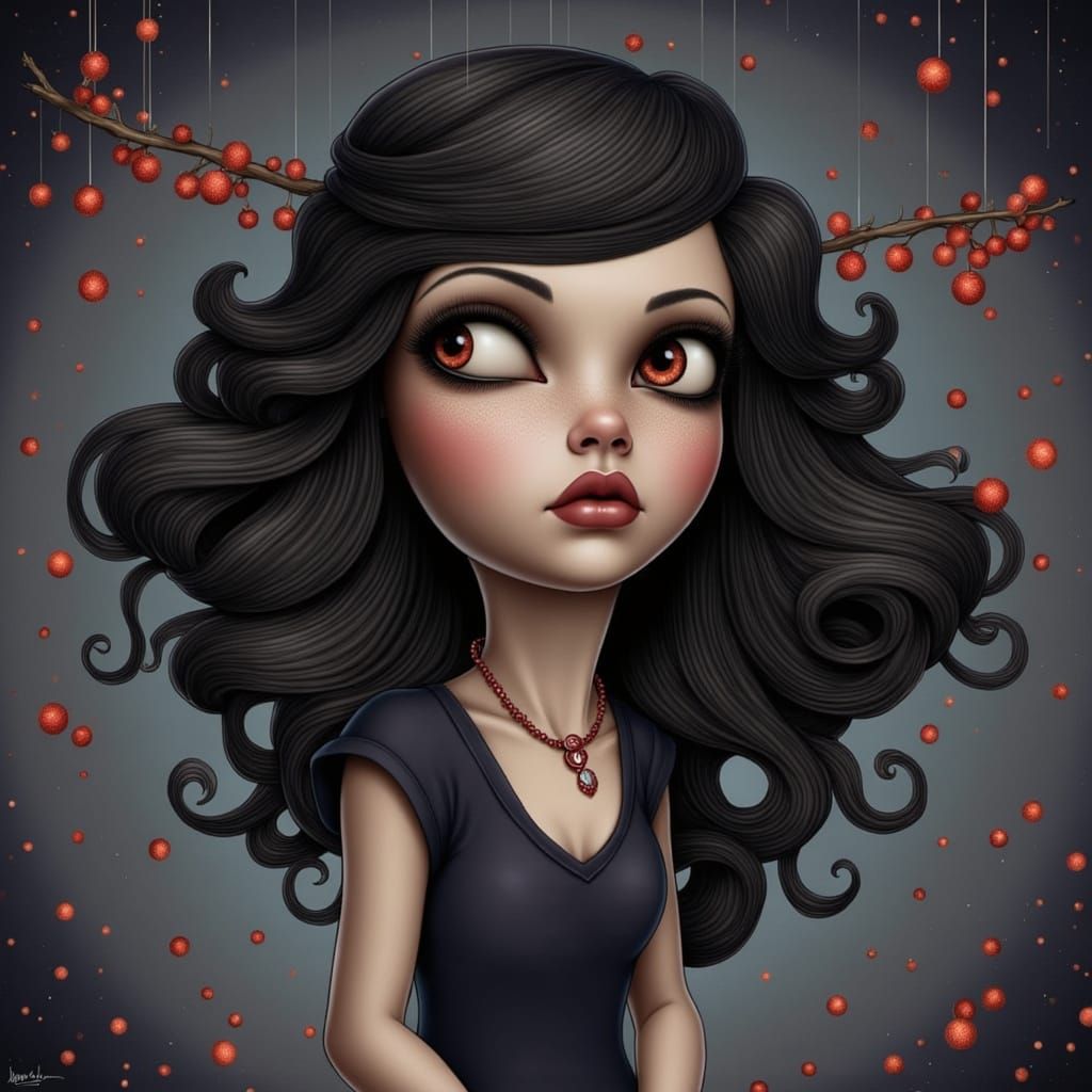 Serene Woman of Shadow and Fire in Cosmic Light