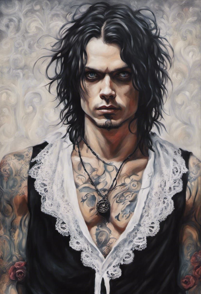 Gothic Man with Lace Shirt in Acrylic Painting Style