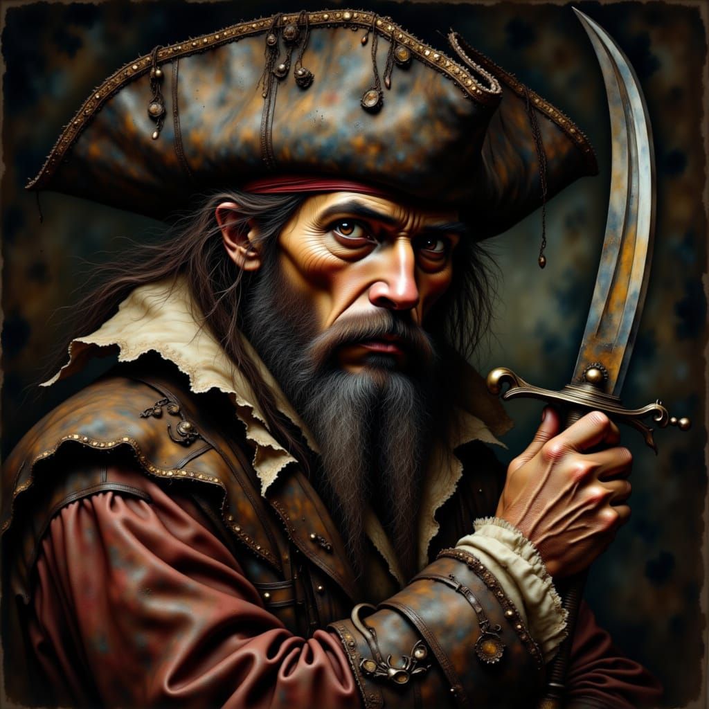 Rugged Pirate Captain in Dramatic Oil Painting Style