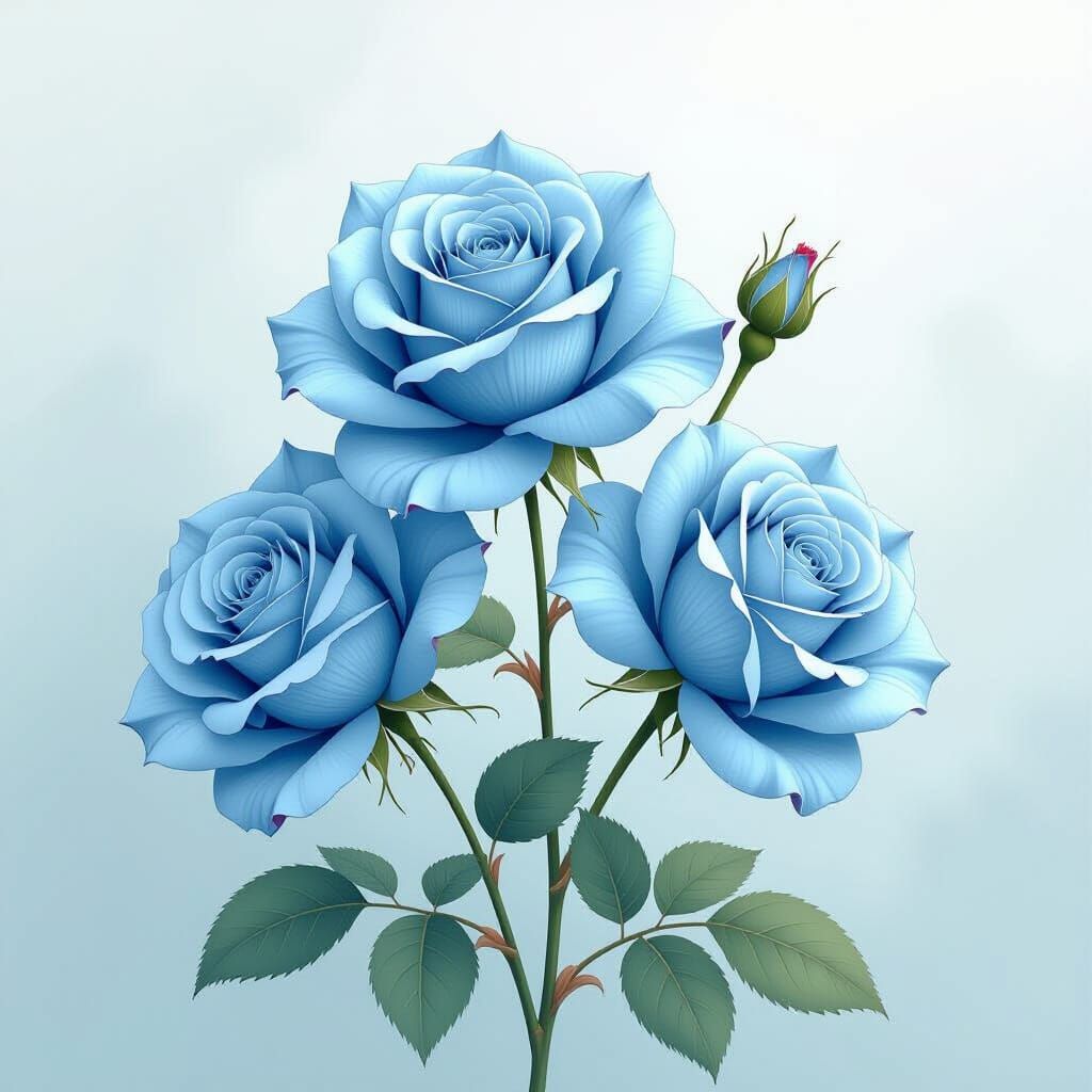 Delicate Blue Roses in Whimsical Digital Art Style