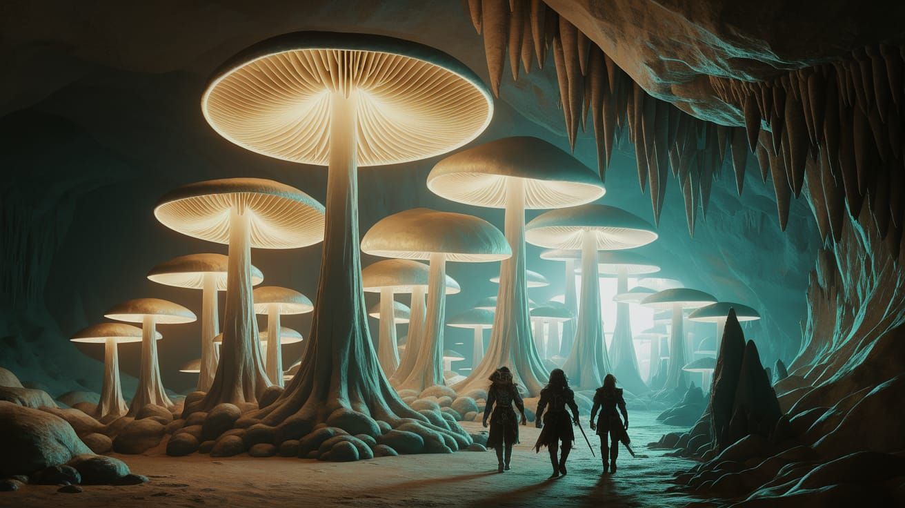 Enchanted Cavern of Radiant Fungi