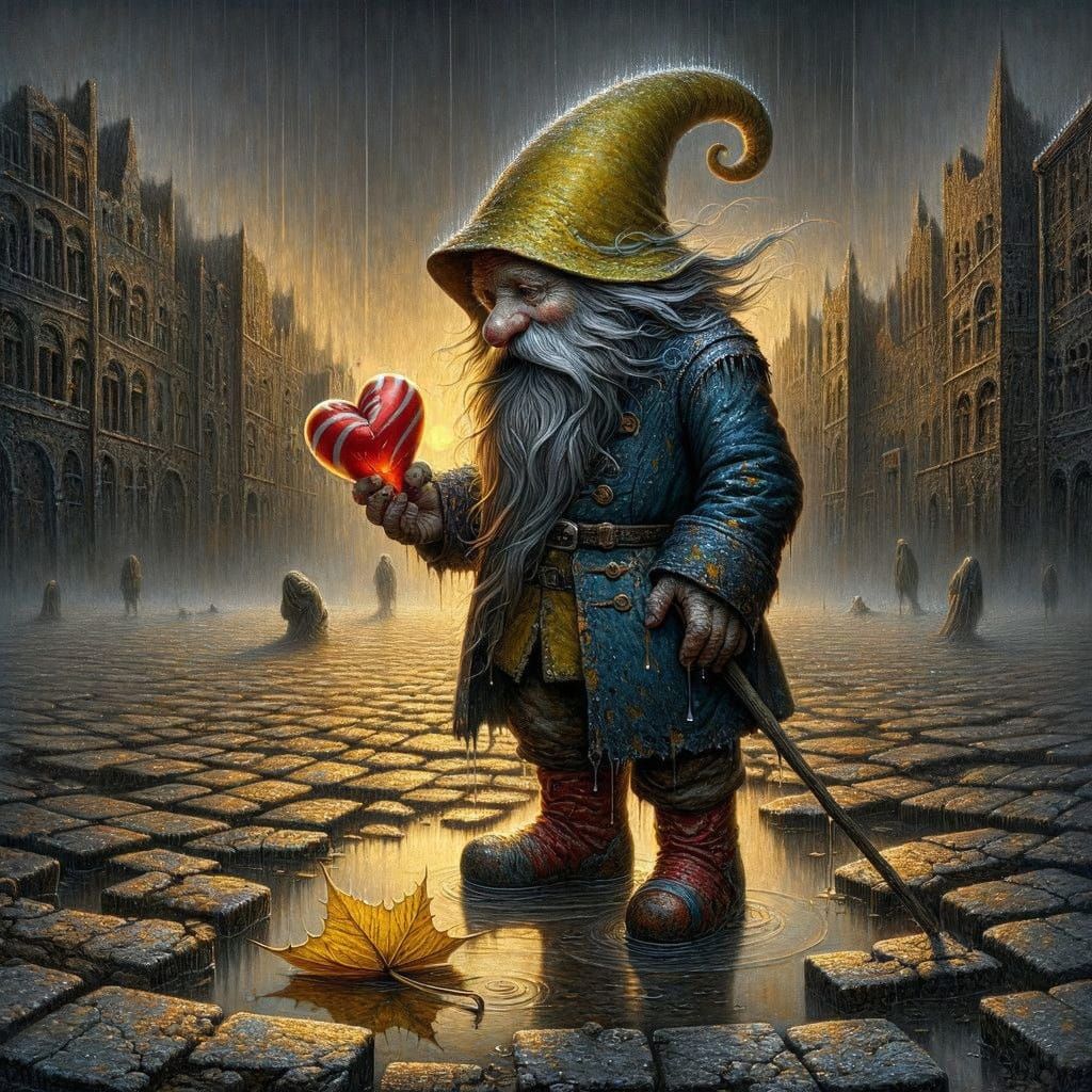 Glowing Heart in Rainy Street