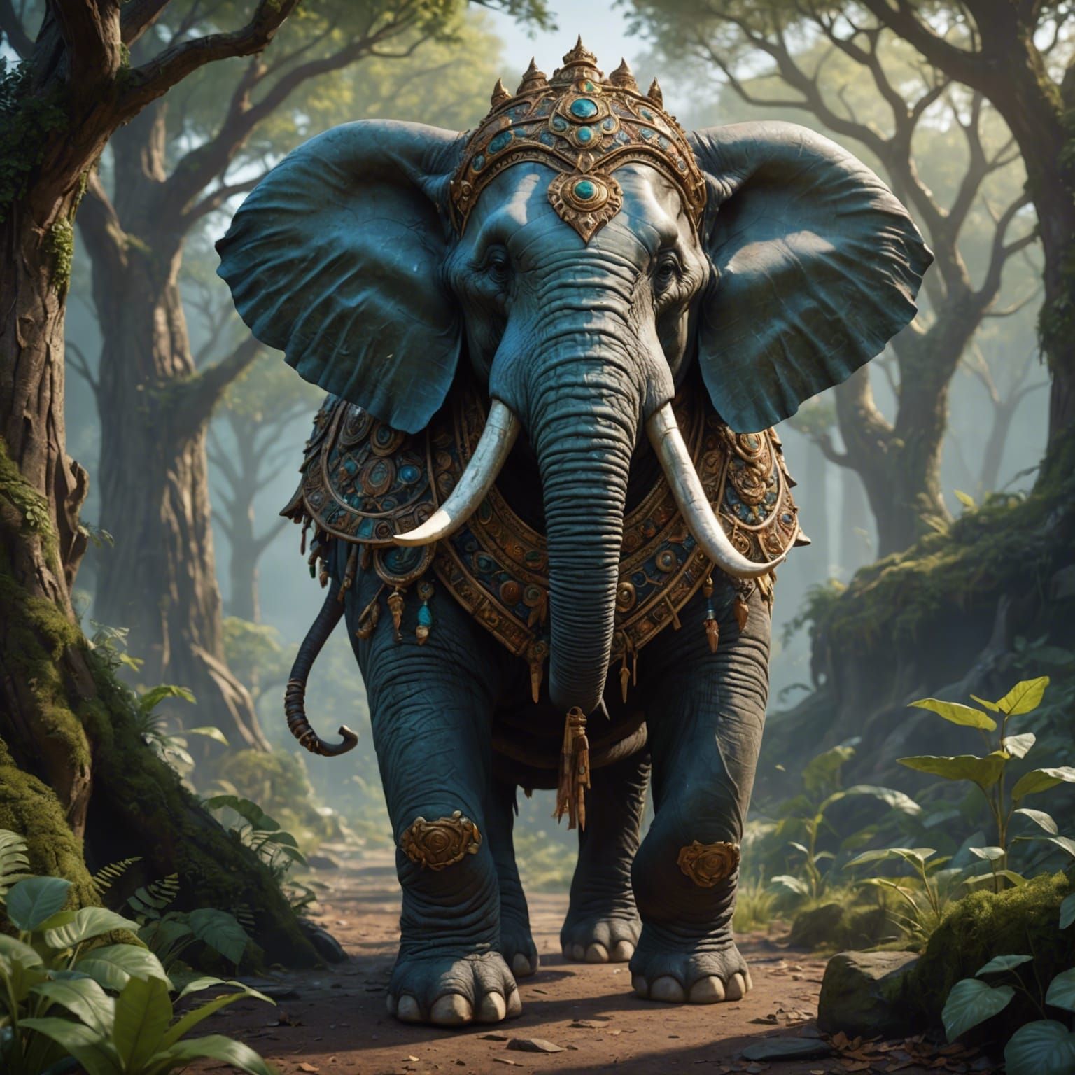 Anthropomorphic Elephant Druid in Detailed Digital Painting
