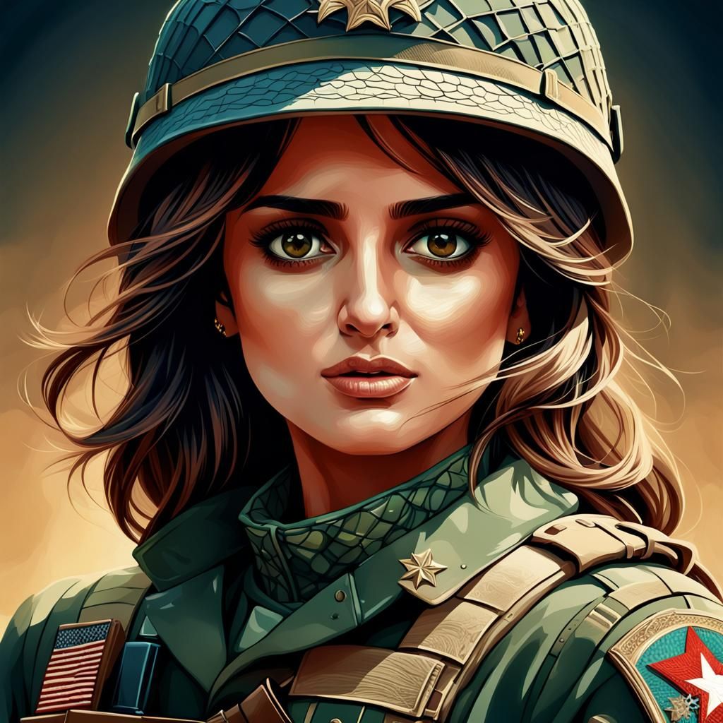 Soldier Portrait with Abstract Fractal Elements