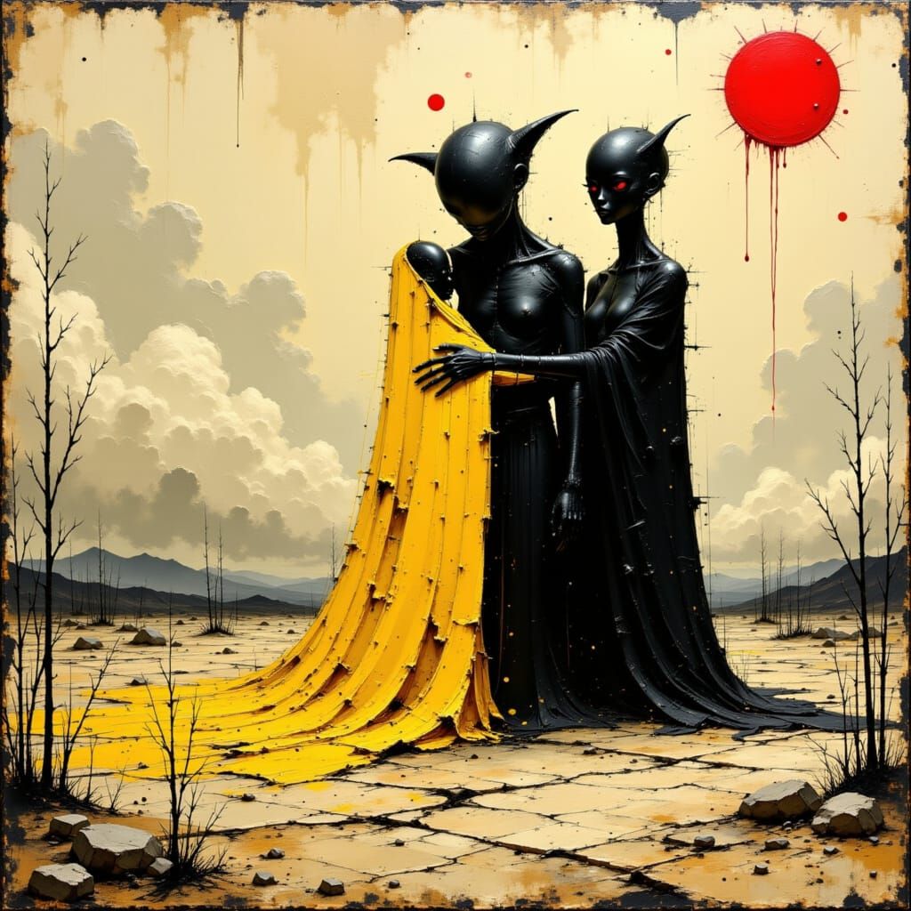 Nightmarish Entities in Wasteland, Impasto Style