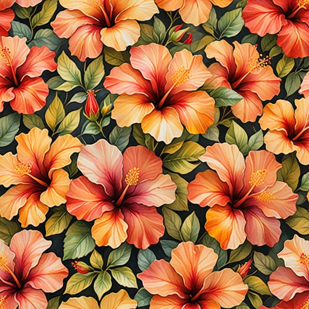 Ethereal Watercolor Hibiscus Floral Pattern